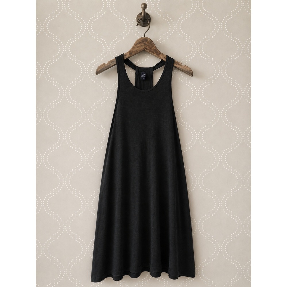 GAP Tank Dress Black T-Back Racerback Jersey Knit A-Line Midi Size M